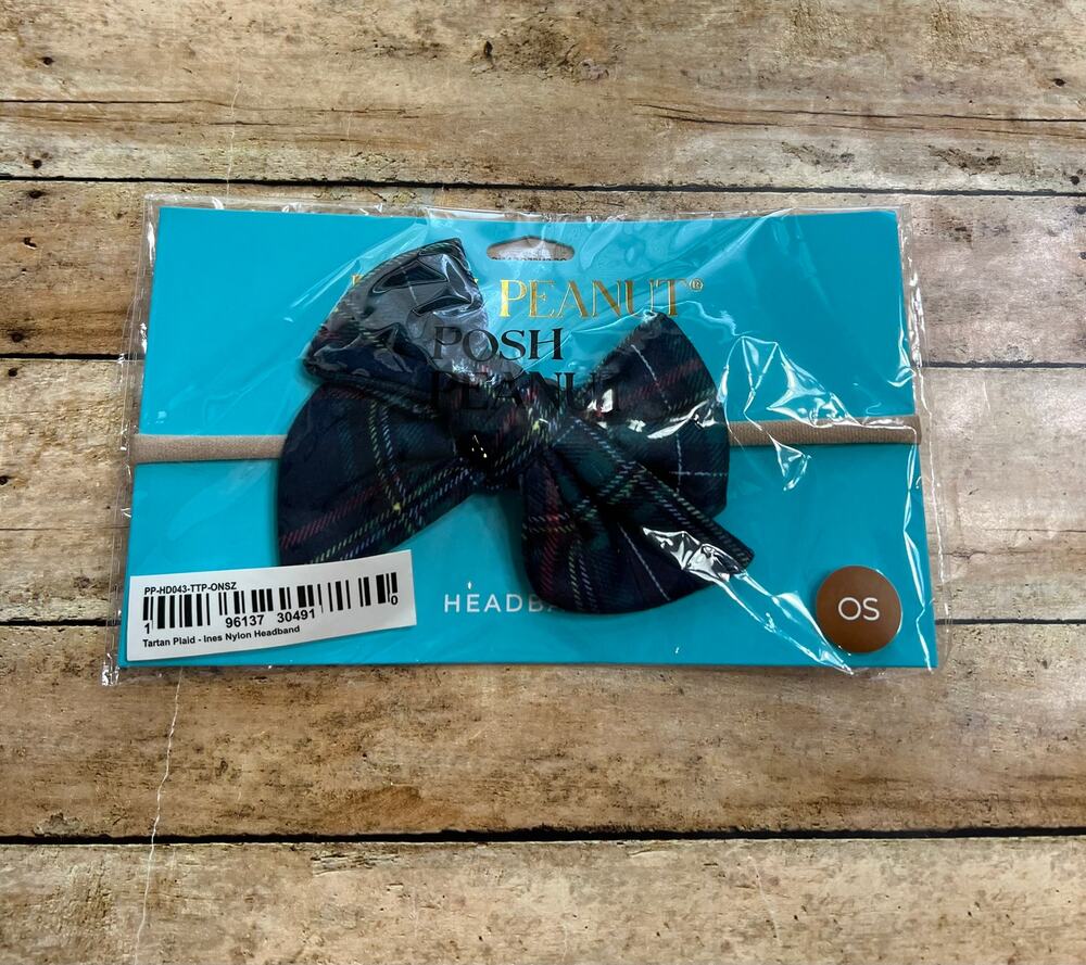 Posh Peanut Green Tartan Plaid Nylon Headband NWT